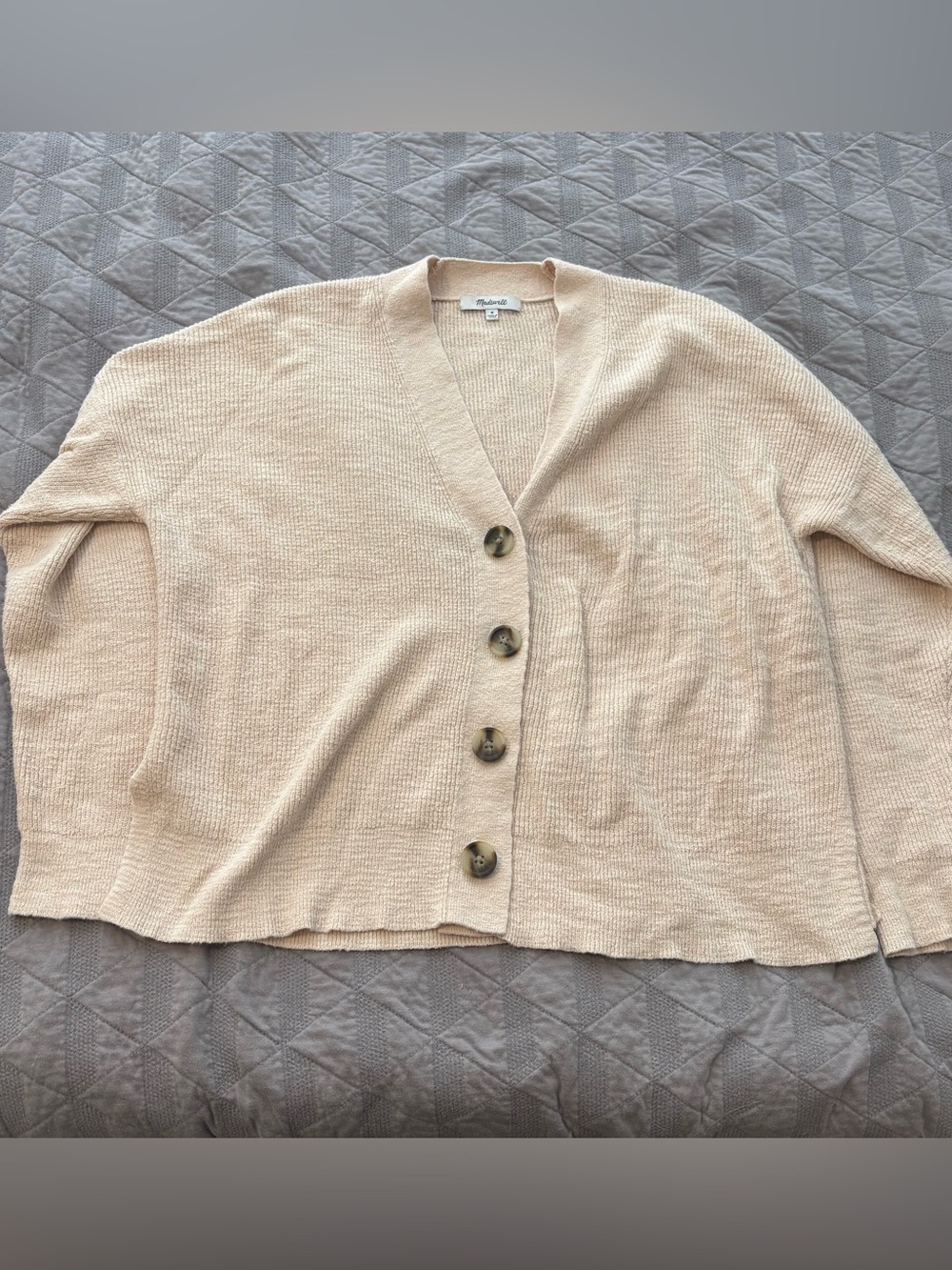 Madewell Sweater Womens M Beige Birchmoor Cardigan Knit Ribbed Relaxed Fit